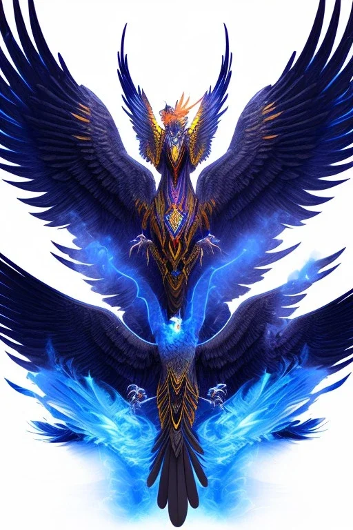 blue phoenix flaming wings, balanced, beautiful, smooth, flying,