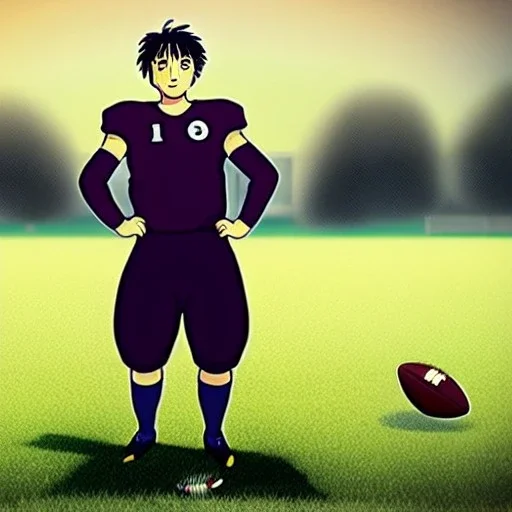 Ghibli, joueur de football, dans un champs.