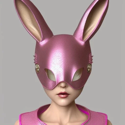 rabbit mask, Asian woman, pink short hair, latex suit, highly detailed,