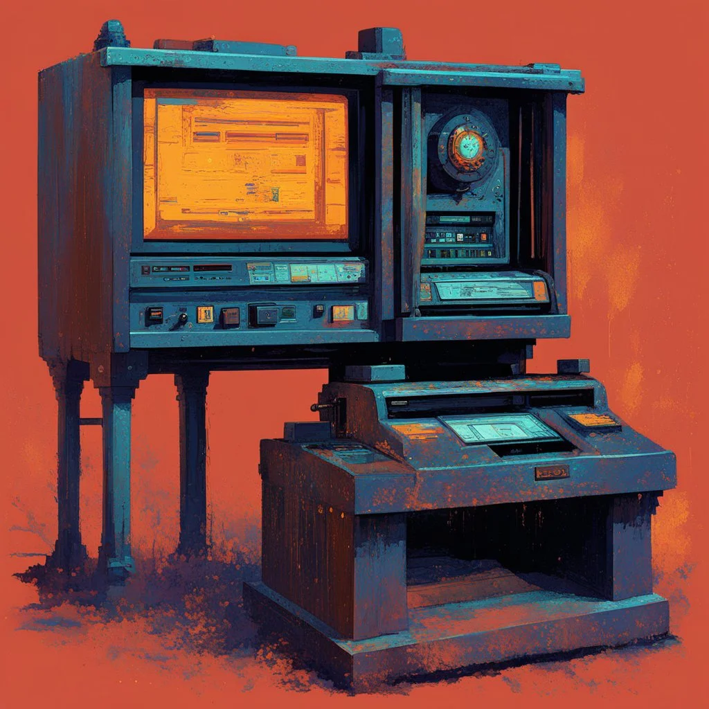 [psychedelic pixel illustration by Jannell Jaquays with Verve colour palette] a youthful Caroline Munro cautiously approaches the weathered and worn console, the most clever ordinateur in the universe. The once gleaming machine now bears the marks of time, covered in a layer of rust and dust that speaks of ages past. Despite its aged appearance, the user is granted access to a realm of knowledge and possibilities beyond her wildest dreams. The power and intelligence contained within this ancien