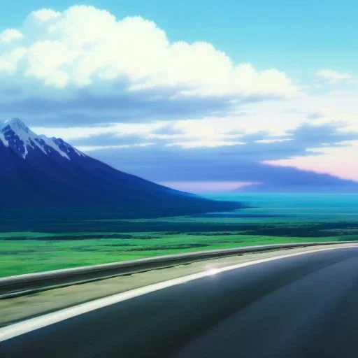 Clear sky, old car on the road,