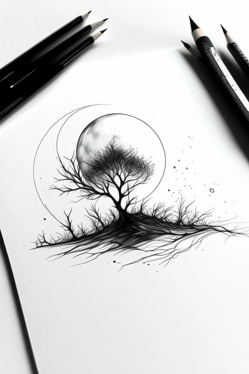 Minimalist ink pencil and charcoal drawing