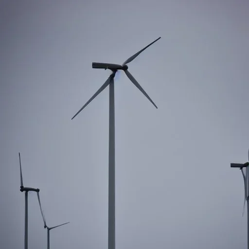 Vertical wind turbines. Heavy cold rain. Strong wind.