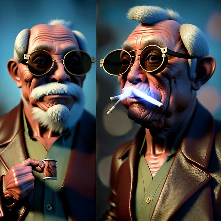 Realistic photo, American shot view, old Asian man + little monkey, cabaret scene, steampunk. Sunglasses, smoking, happy, hot. Many people background, highly detailed, concept art, unreal engine 5, god rays, ray tracing, RTX, lumen lighting, ultra detail, volumetric lighting, 3d, finely drawn, high definition, high resolution.