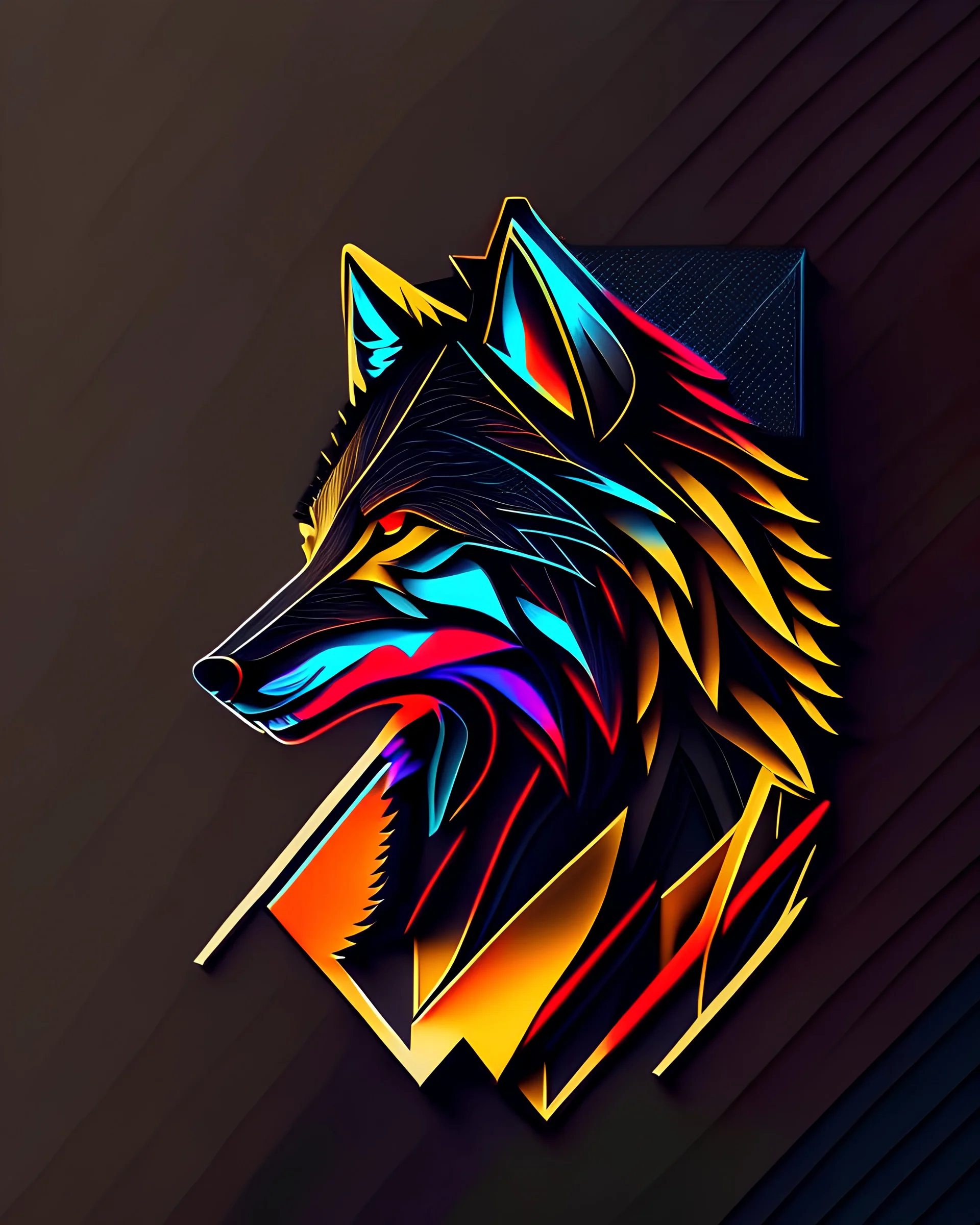 Wolf logo minimalist cimetrico, lineal arte, intrincado, incredible work of art, complementary colors, fondo negro, maximalist