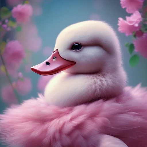 Pink Duckling, cute, hyperrealism, 8K, masterpiece, expert, cinematic lighting, sharp focus