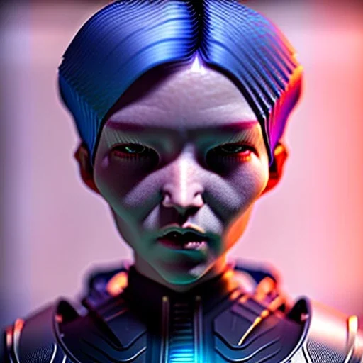 Woman, short blue hair, samurai, cyberpunk, neon, highly detailed, art stations, concept art, smooth, unreal engine 5, god rays, ray tracing, RTX, lumen lighting, ultra detail, volumetric lighting, 3d, finely drawn, high definition, high resolution, gradient background