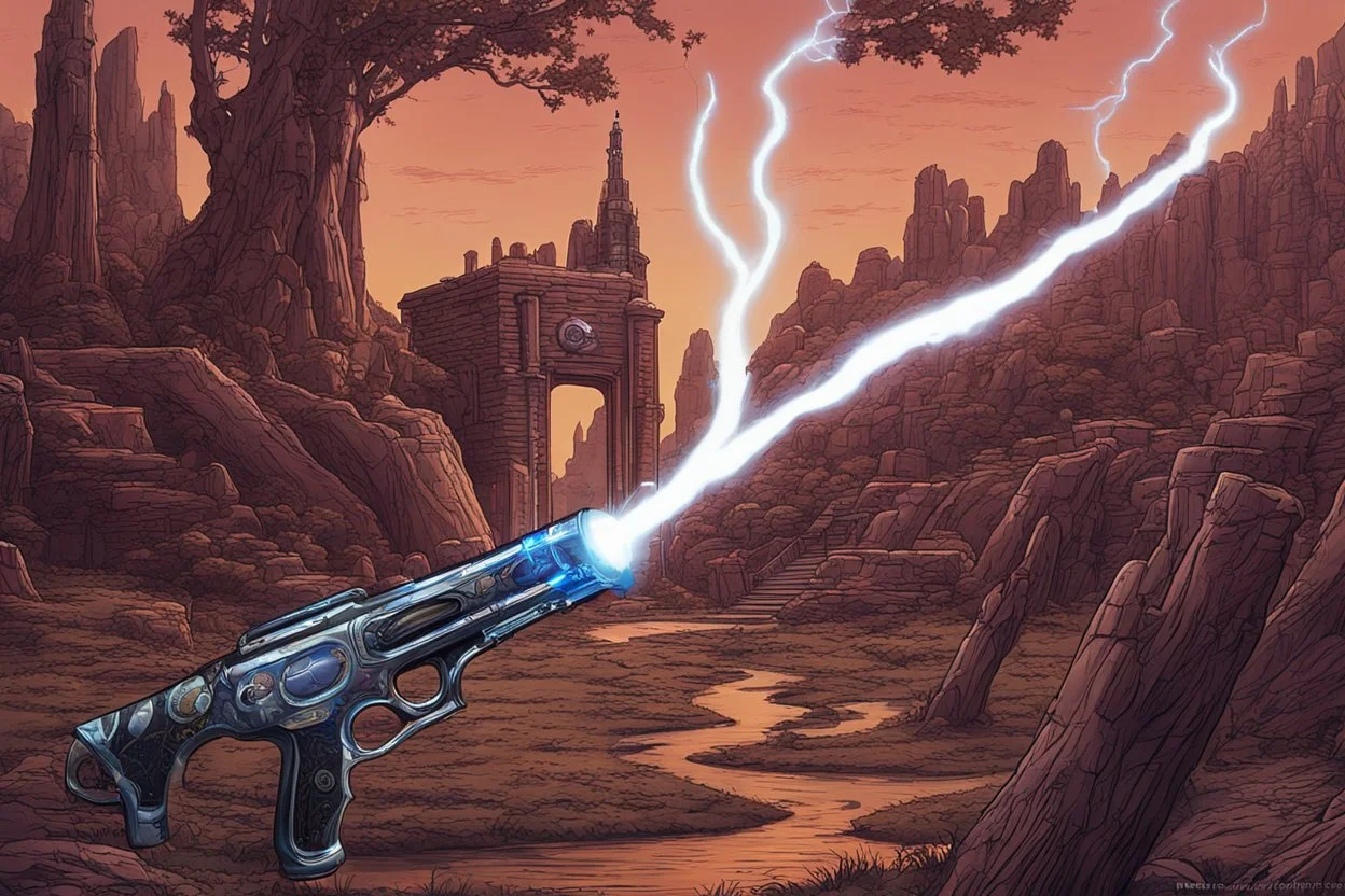 a Tesla coil double barrel shotgun in a fantasy setting