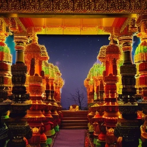 La nuit belle indienne dsns un temple