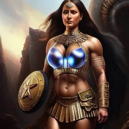 Ultra detailed fullbody Portrait in oil on canvas of busty female Spartan warrior with armor,extremely detailed digital painting,ultrarealistic skin,intense stare, extremely detailed face, crystal clear eyes, mystical colors ,perfectly centered image, perfect composition, rim light, beautiful lighting,masterpiece ,8k, stunning scene, raytracing, anatomically correct, in the style of Simon Bisley and Ohrai Noriyoshi and robert e howard and Steve Jung and Wizyakuza and uncannyknack.