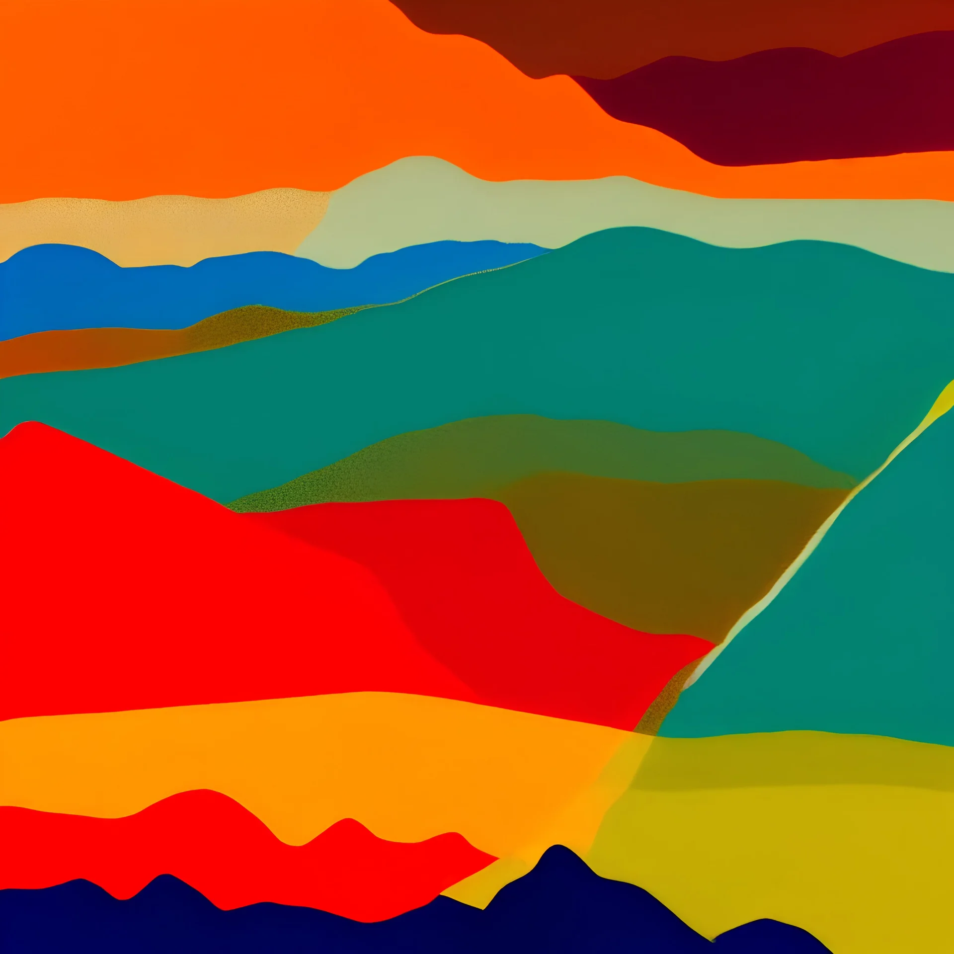 Layers of mountains abstract green blue orange yellow red