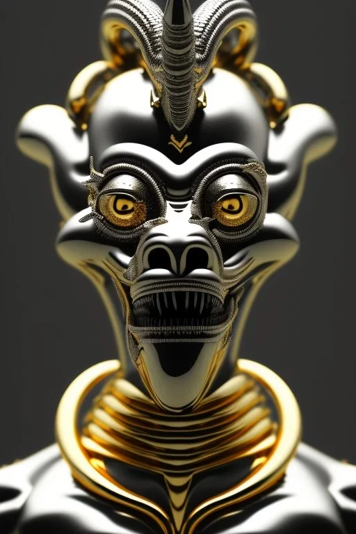 Silver alien, head, wicked, black eyes, blood, 8k, finely detailed, photo realistic, Anunnaki black male African Egyptian alien, cracks in the voodoo head, wicked, eyes, crown, Elephant, 8k, finely detailed, photo realistic, tiger turquoise skull head gold dragon space alien sun skeleton gold gorilla silver crown silver eyes