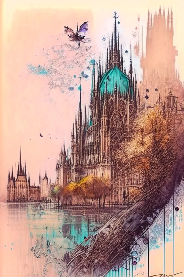 Budapest by Jean-Baptiste Monge, watercolor and ink, intricate details, fantasy, beautiful, award winning, colorful, fantastic view, crisp quality