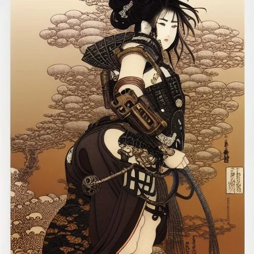 beautiful steampunk huge girl, hyper detailed, hyperdetailed, intricately detailed, illustration by <Katsushika Hokusai> <Yoji Shinkawa>,