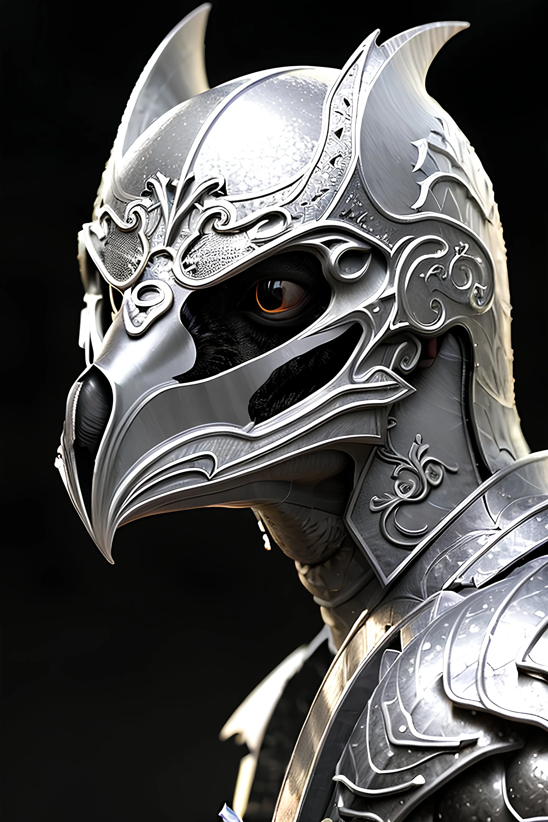 kneeling crow knight, portrait, finely detailed armor, intricate design, silver, silk, cinematic lighting, 4k, --ar 9:16 --beta --upbeta