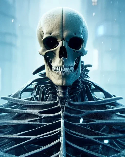 A portrait of a frozen skeleton by pascal blanche rutkowski repin artstation hyperrealism painting concept art of detailed character design matte painting, 4 k resolution blade runner, digital Art, perfect composition, beautiful detailed intricate insanely detailed octane render trending on artstation, 8 k artistic photography, photorealistic concept art, soft natural volumetric ci