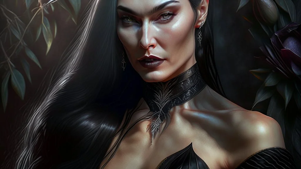 Stunningly gorgeous femme fatale as mortiça addams, full body portrait, perfect face, beautiful eyes, black dress, ring light, Black lipstick, hyper realist, hyper detailed, intricated, realistic shading, unreal engine, octane, final fantasy, karol bak, greg rutkowski, rossdraws, artgerm, wlop, vallejo