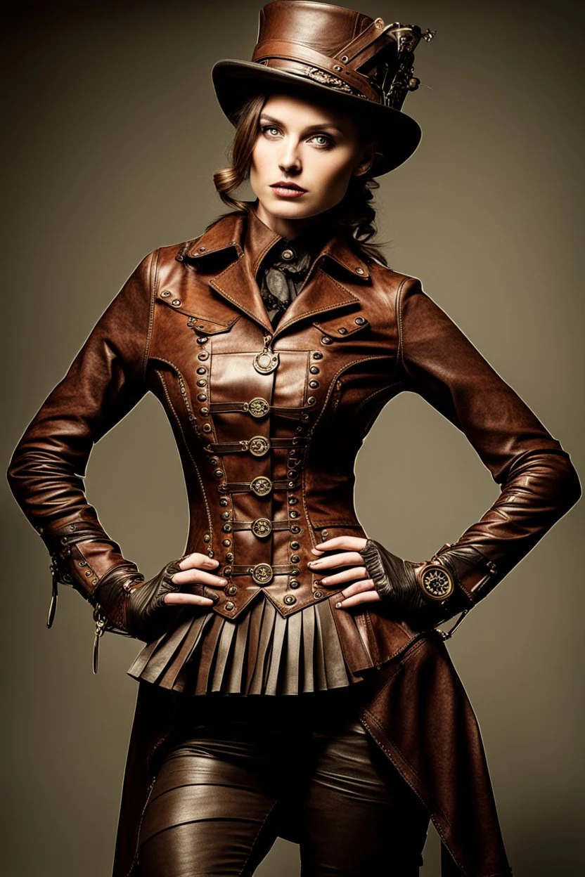 steampunk, women's leather clothing with pleats