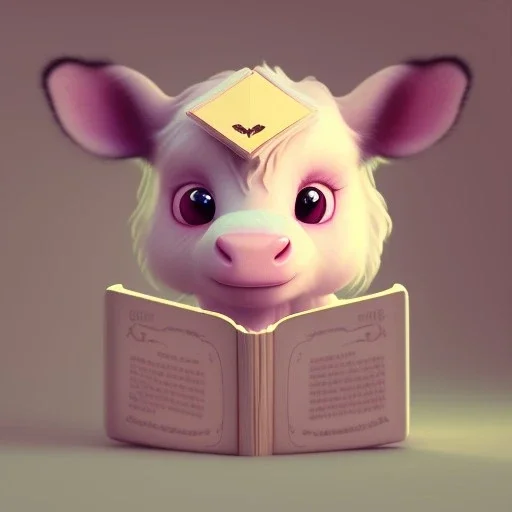 Tiny cute cow toy, reading a book, standing character, soft smooth lighting, soft pastel colors, skottie young, 3d blender render, polycount, modular constructivism, pop surrealism, physically based rendering, square image