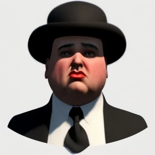 A 1930s Italian-American businessman with a black bowler hat and a suit. He is obese and sad