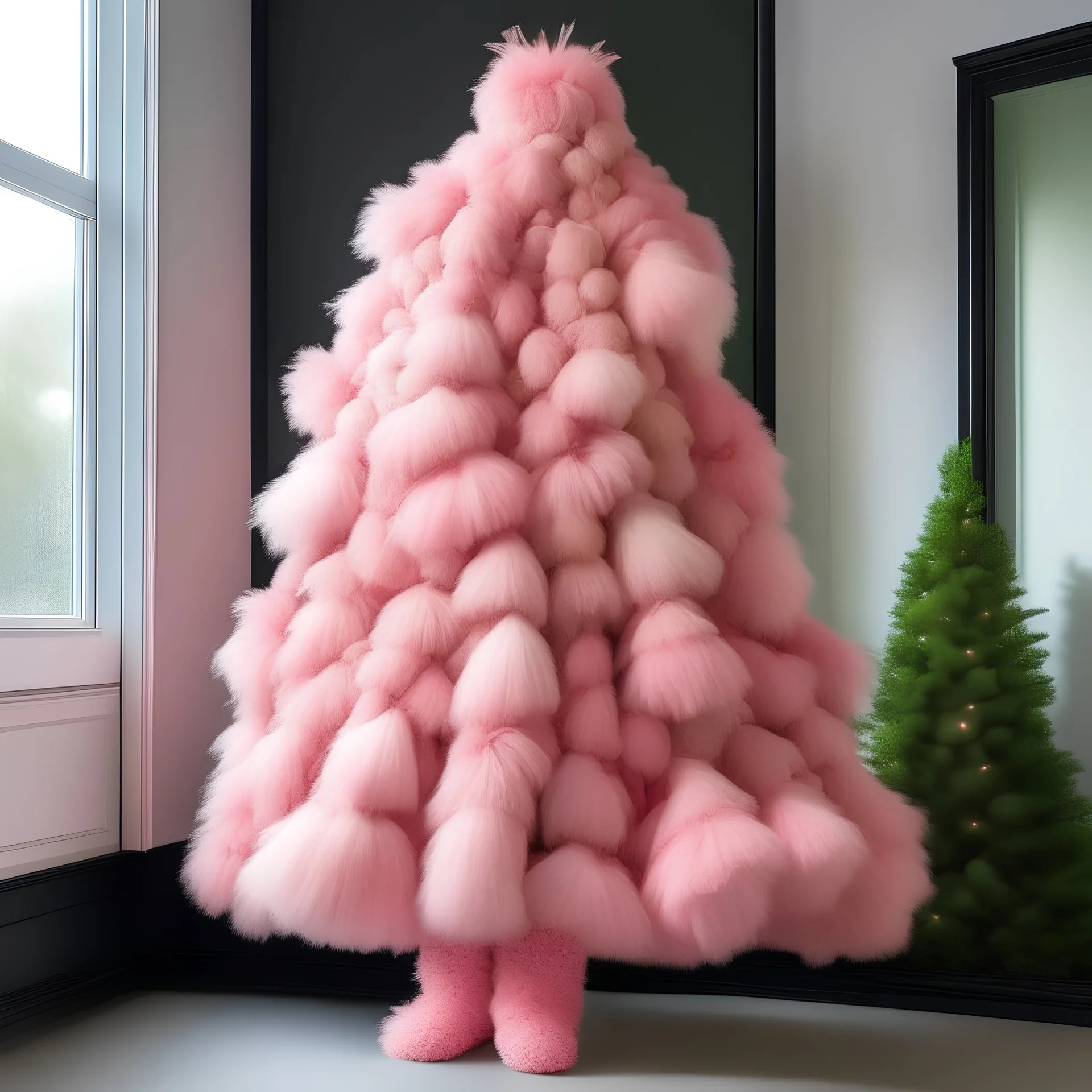 A christmas tree made of fluffy jackets