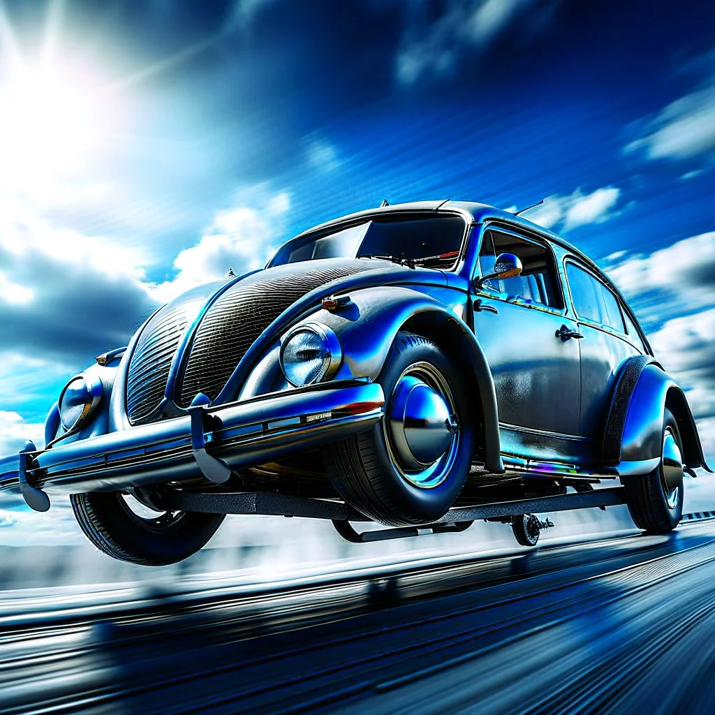 jet-fighter vw-beetle genetically spliced, retrofuturistic, phototrealism, in flight, one subject,