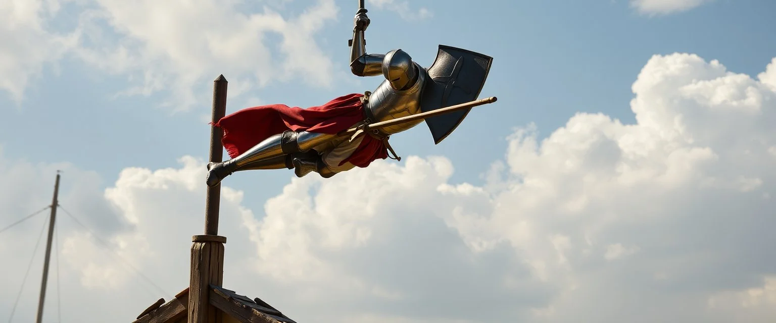 pole vaulting with a knights armor