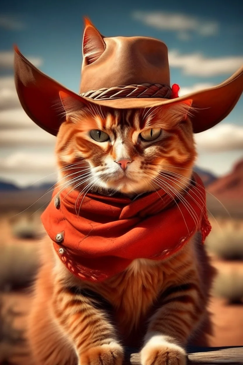 gato de colorado, vestido de cowboy, dentro de el lejano oeste. estilo caricatura real