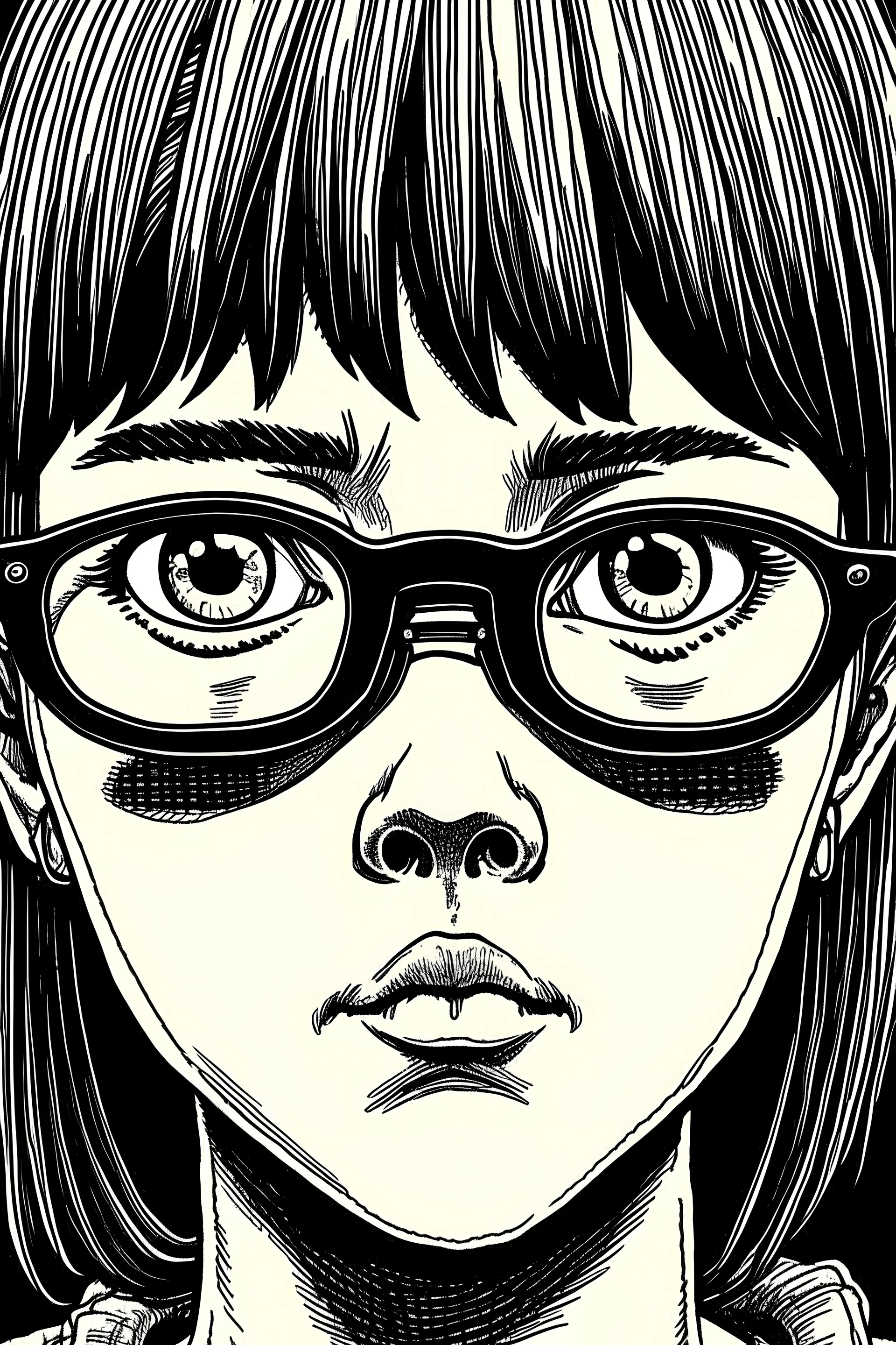 Drawing in the style of Junji ito, glasses