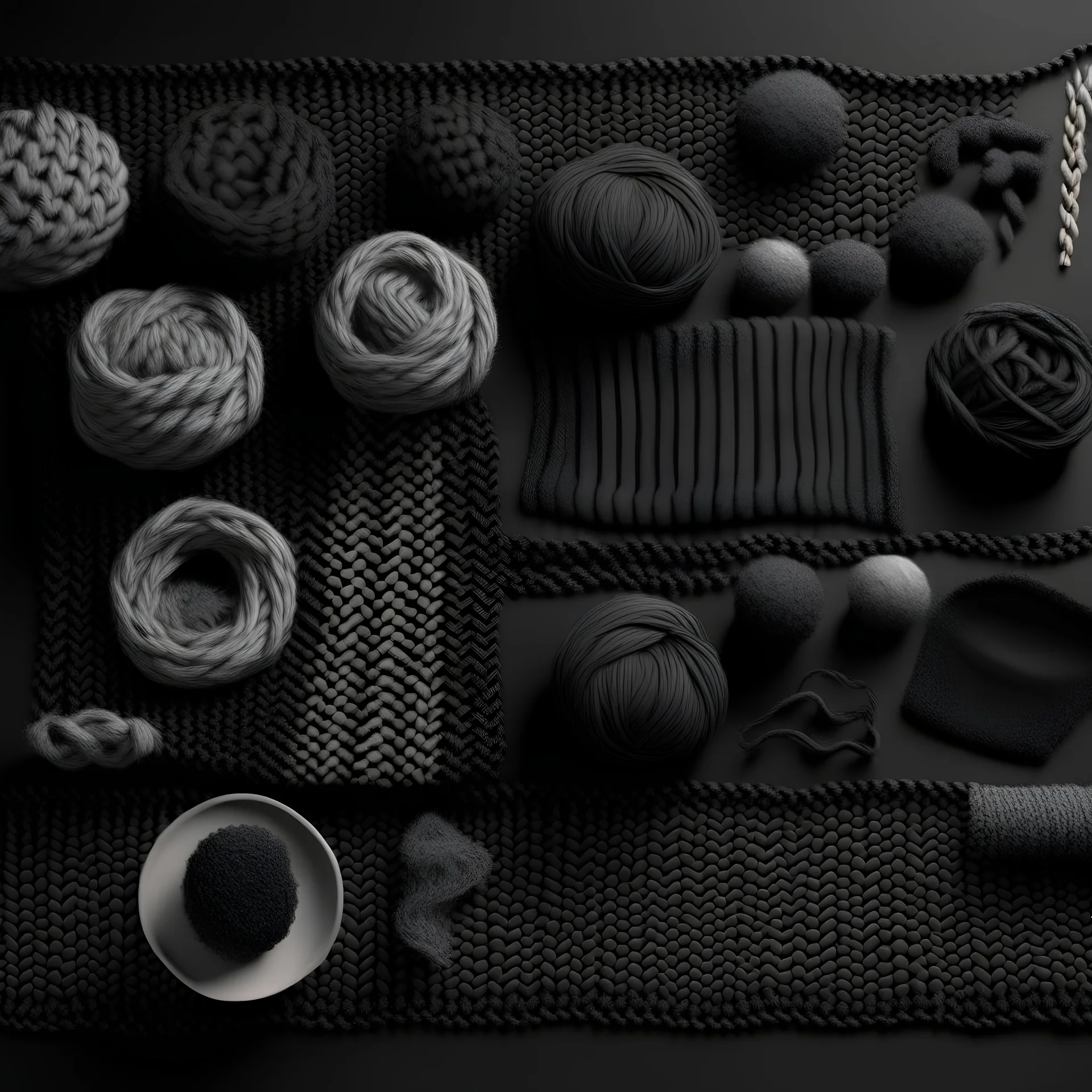 Flat lay, infinite pattern, wool design, tiliable, dark grey,