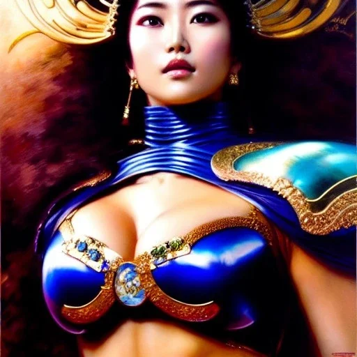 portrait beautiful face 'Mamiya-Fist of the North Star',busty,ancient metal armor balanciaga fashion clothe painting by gaston bussiere, greg rutkowski, yoji shinkawa, yoshitaka amano, tsutomu nihei, donato giancola, tim hildebrandt, oil on canvas, cinematic composition, extreme detail,fit full head inside picture,16k