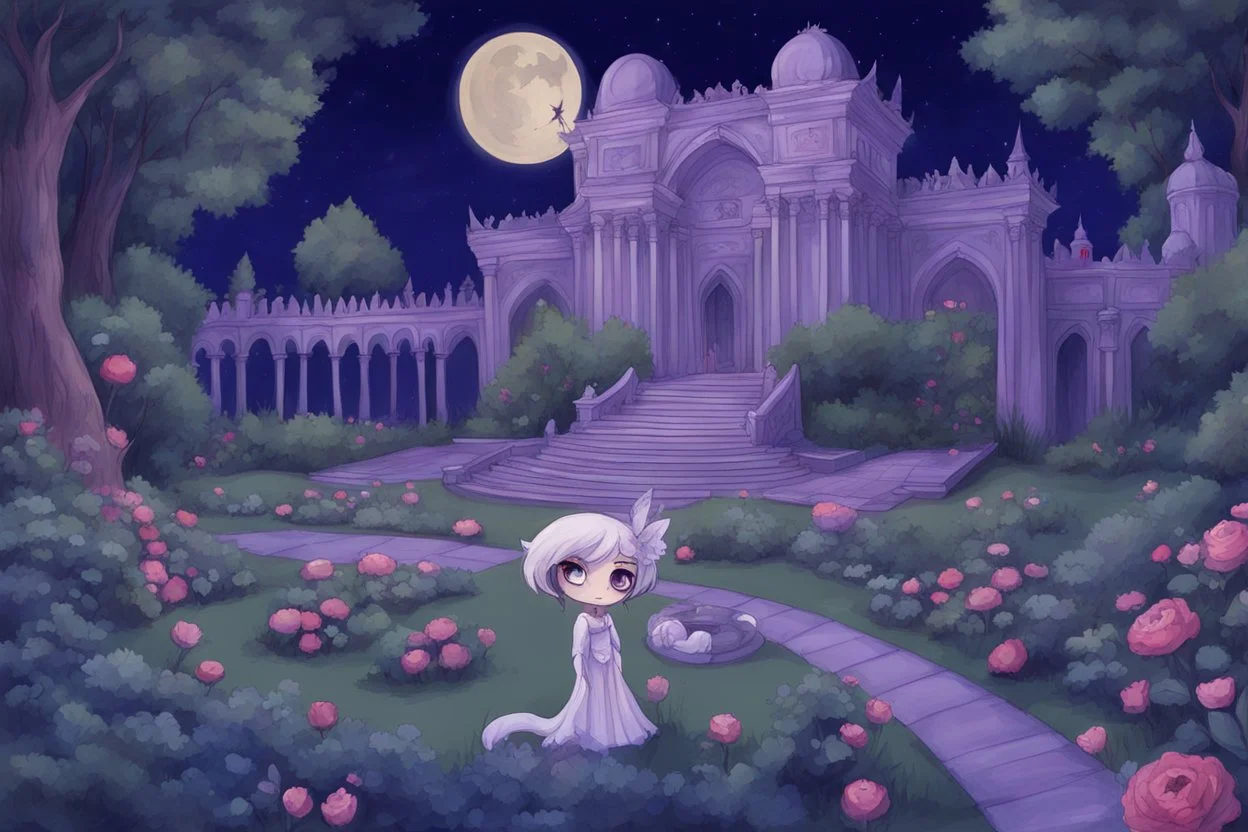 at night in the garden of the Palace of Good and Evil by artist "Tittynope"