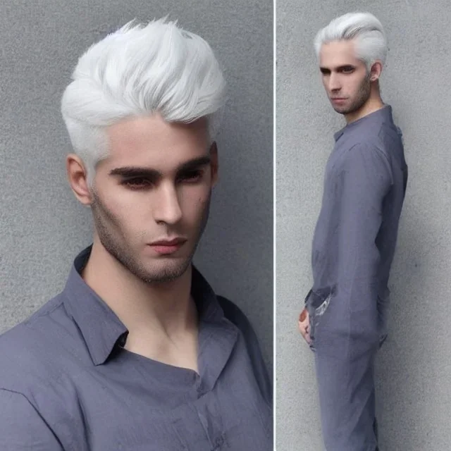 Handsome Dark Elf Male White Hair Lavender Eyes