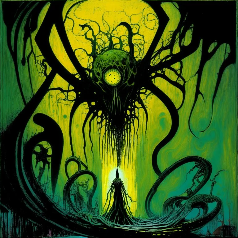 Surreal horror style by Warren Ellis and Graham Sutherland, subconscious fear of being alone, Lovecraftian eulogies, weirdcore, unsettling, asymmetric abstractions, surreal masterpiece, creepy