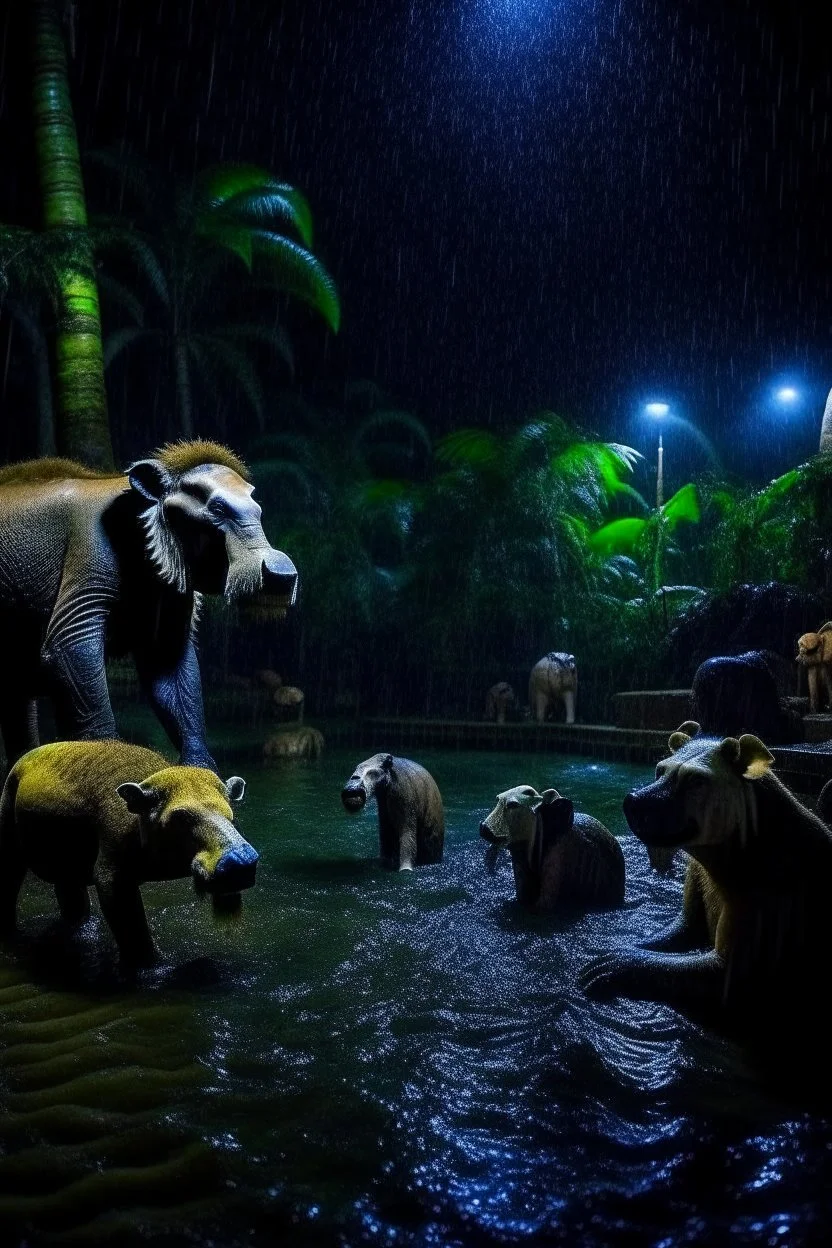 In night the jungle got flooded, and all animal were scared