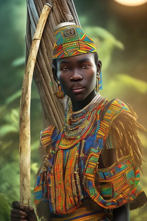 A photo taken from an african village "ninja", <character or scene>, kente, cinematic lighting --v 4 --q 2