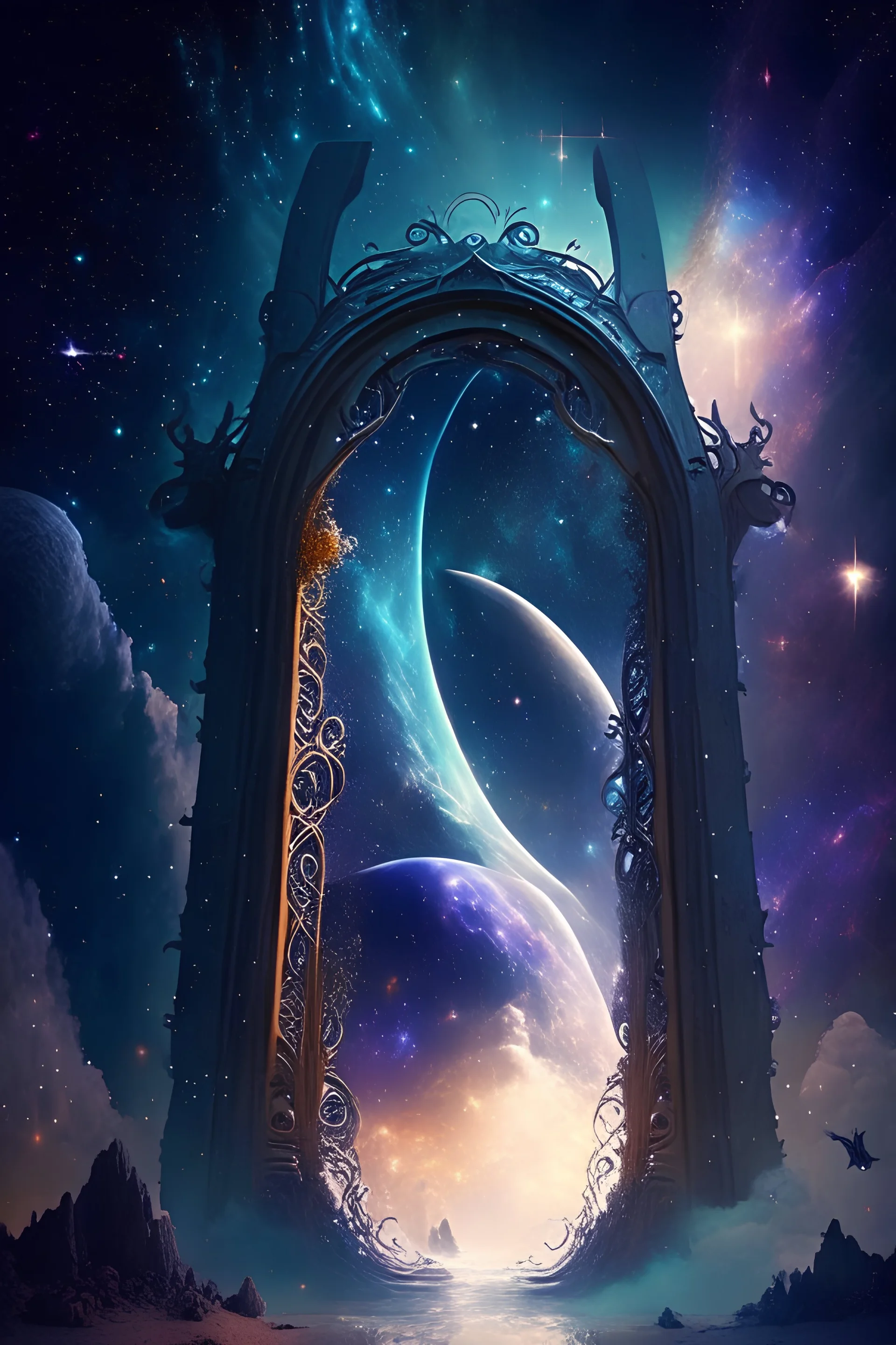 Fantasy gate floating in the universe