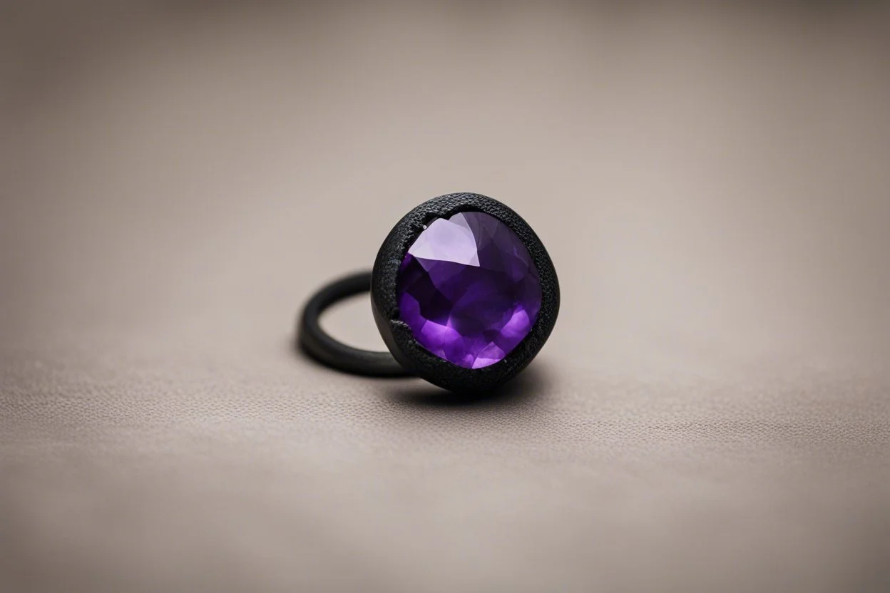 небольшое чёрное кольцо с приделанным лиловым камнем на пол.