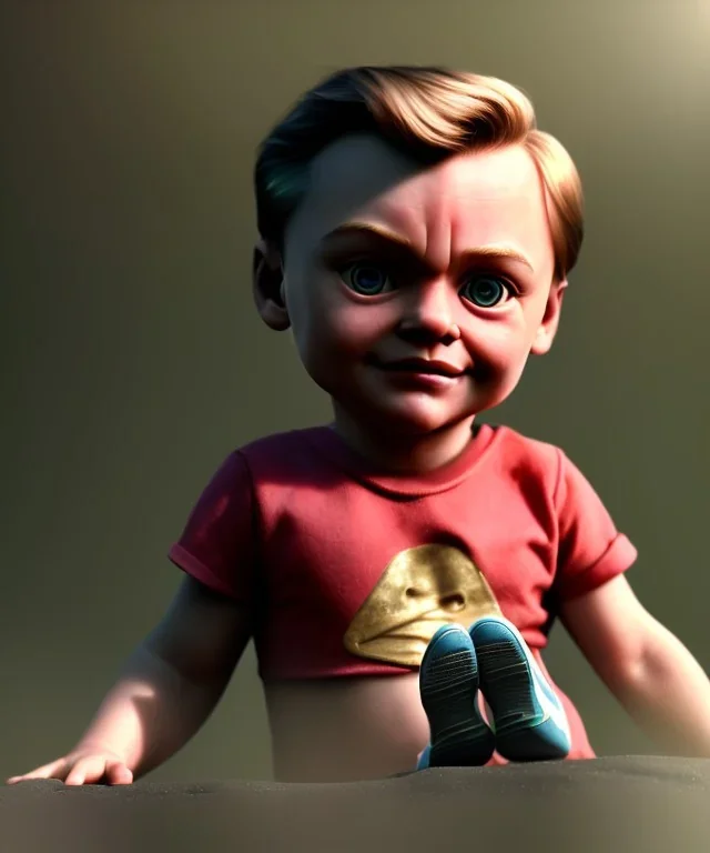 Leonardo di caprio toddler, full body, shoe, car, dramatic lighting, hyper realistic