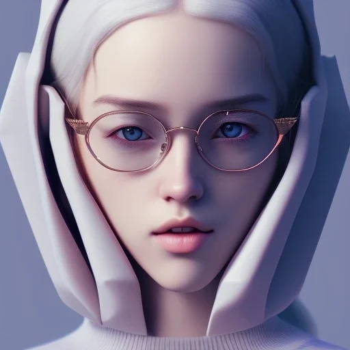 very photorealistic isometric clean art of super cute nerd girl wearing dark shades, soft lighting, hard shadows, soft pastel gradients, high definition, 3d icon clay render, blender 3d, studio lighting, god rays, octane render, unreal engine 5