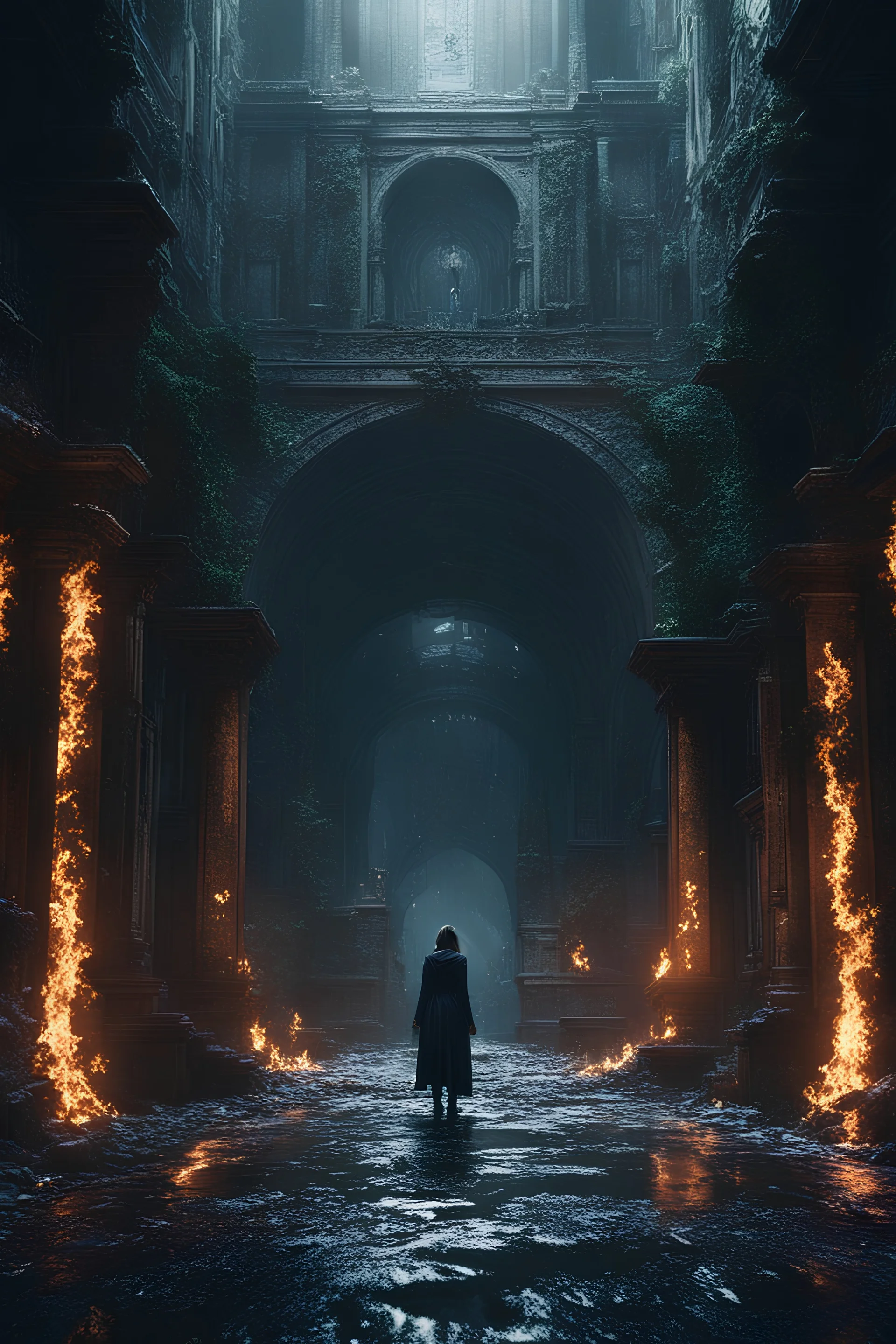 (dissolving into pixels:1.5) hyperrealism underworld film scene, intricate accurate details, cinematic color grading, cinematic, artstation, 8K