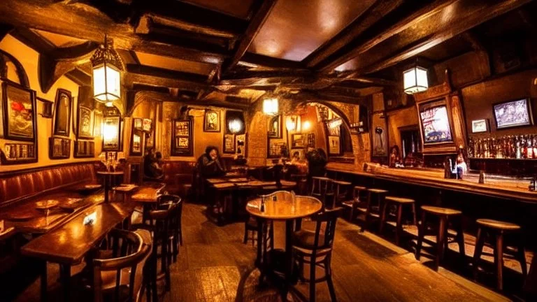 inside a medieval pub in a busy town