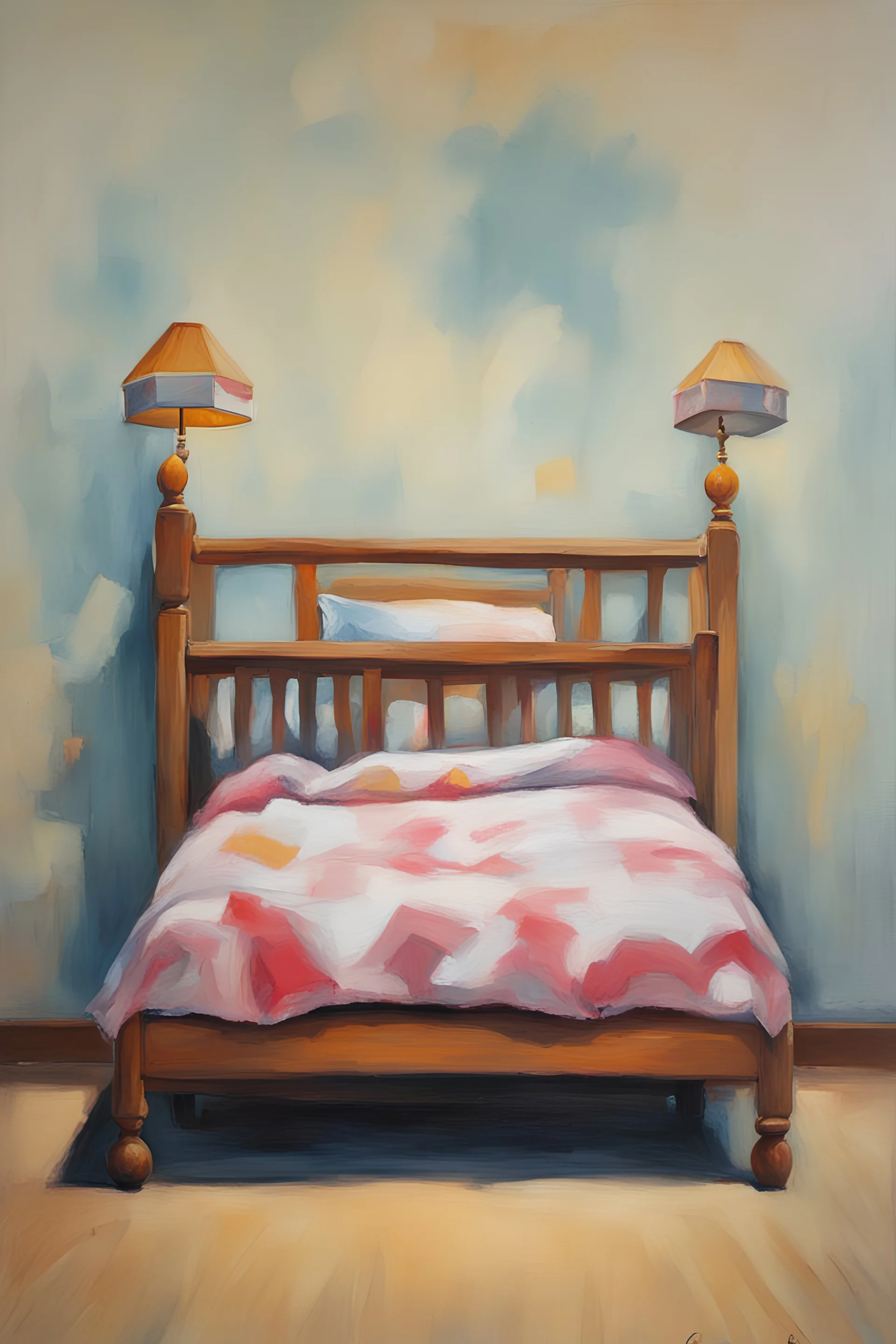 a painting of a Childs bed