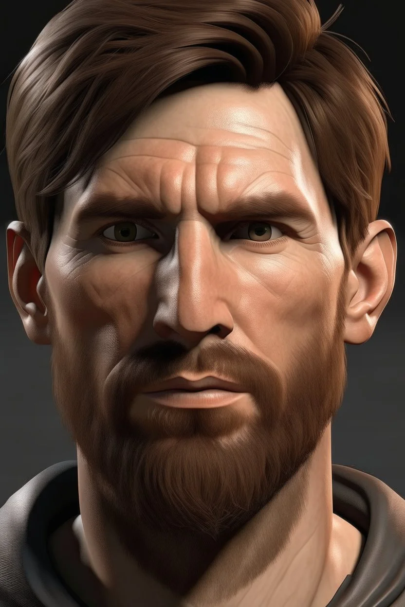 Lionel Messi, male, detailed, hyper realistic, 34 year old world-class footballer, short-cropped brown hair, well-groomed beard,