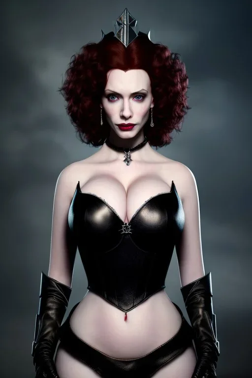 christina hendricks as evil queen in black leather, angry, stern look, volumetric lighting, particales,highly detailed,cinematic, deep colours,8