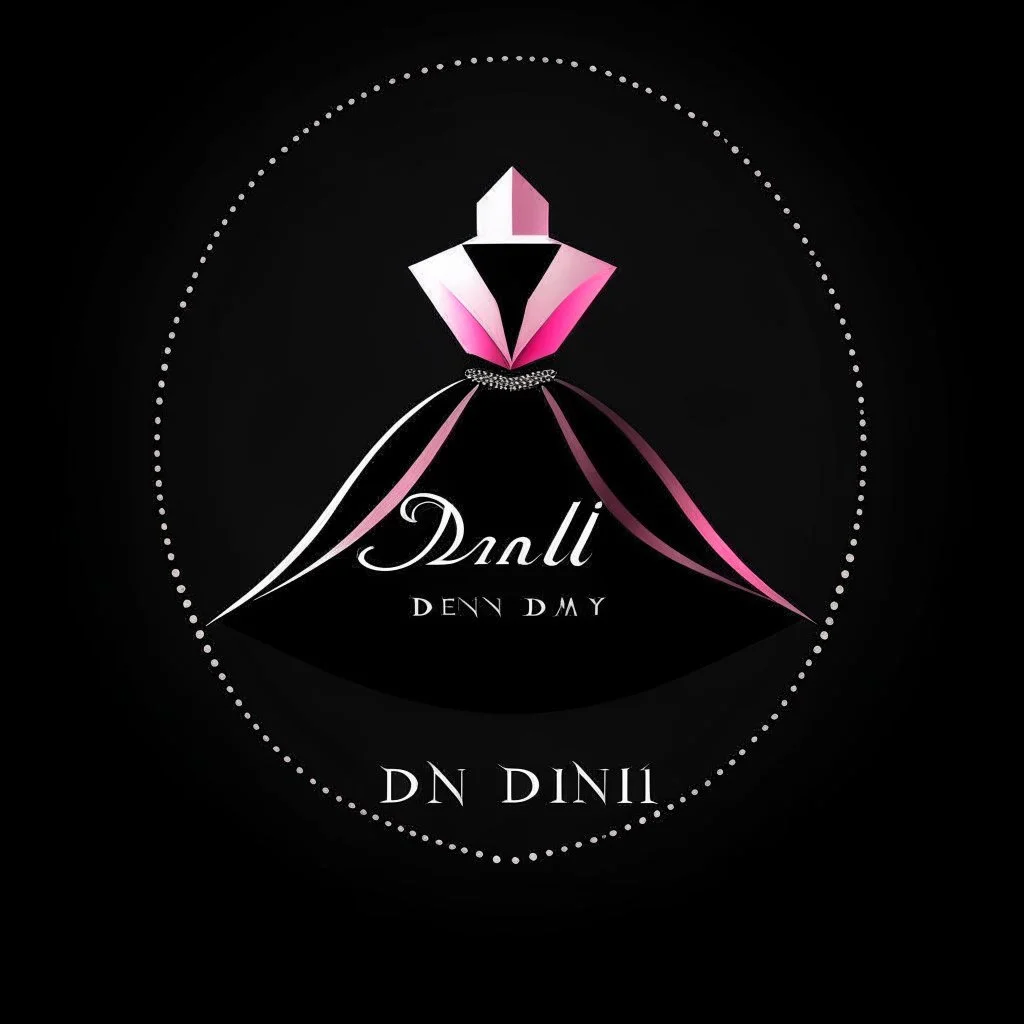 Create a logo with the name Deniz Boutique, dresses inspired by diamonds, baby pink, black background.