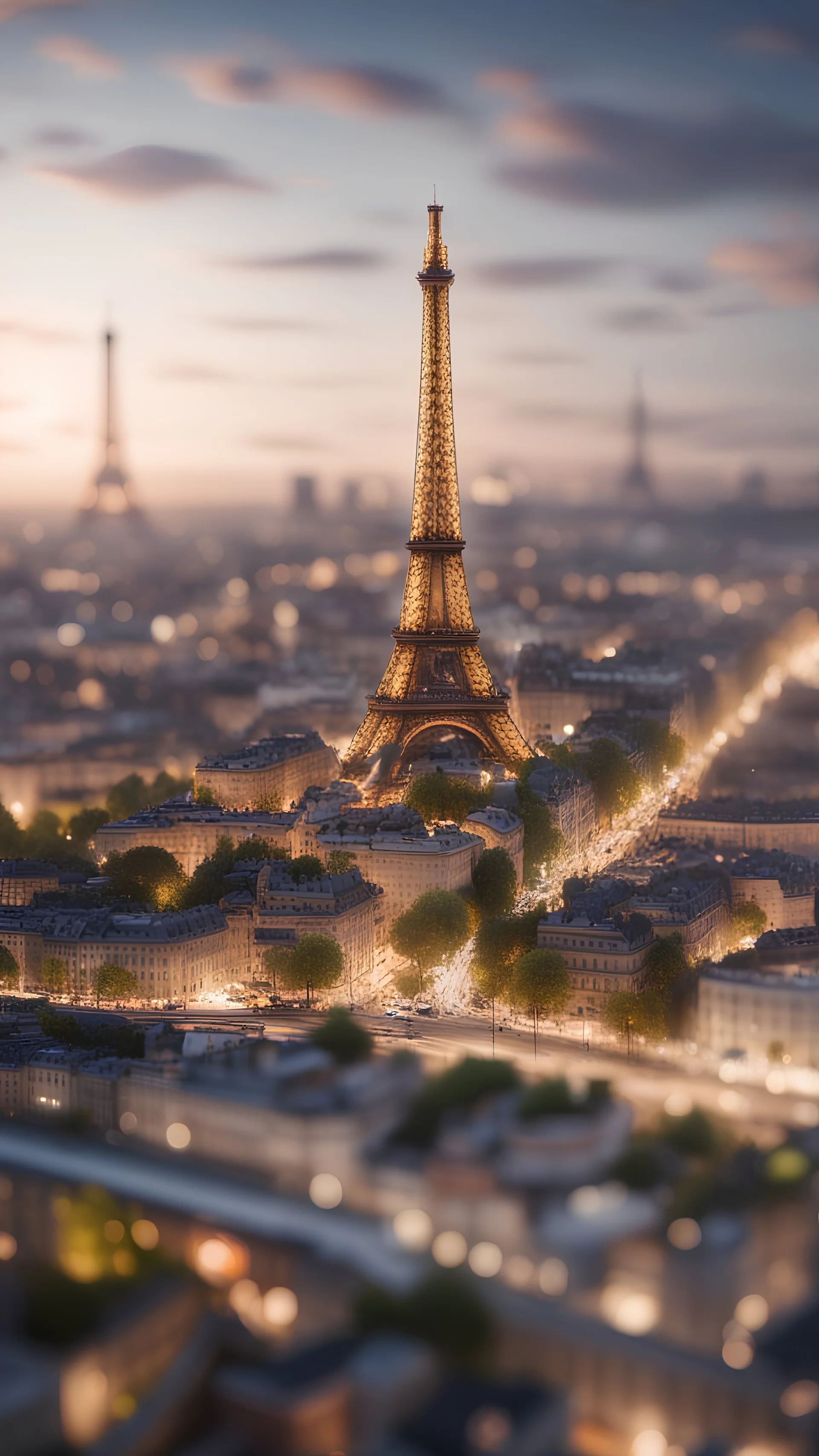Paris city with Eiffel tower, bokeh like f/0.8, tilt-shift lens 8k, high detail, smooth render, down-light, unreal engine, prize winning