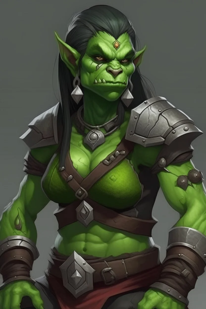 teen woman orc with emerald clothing