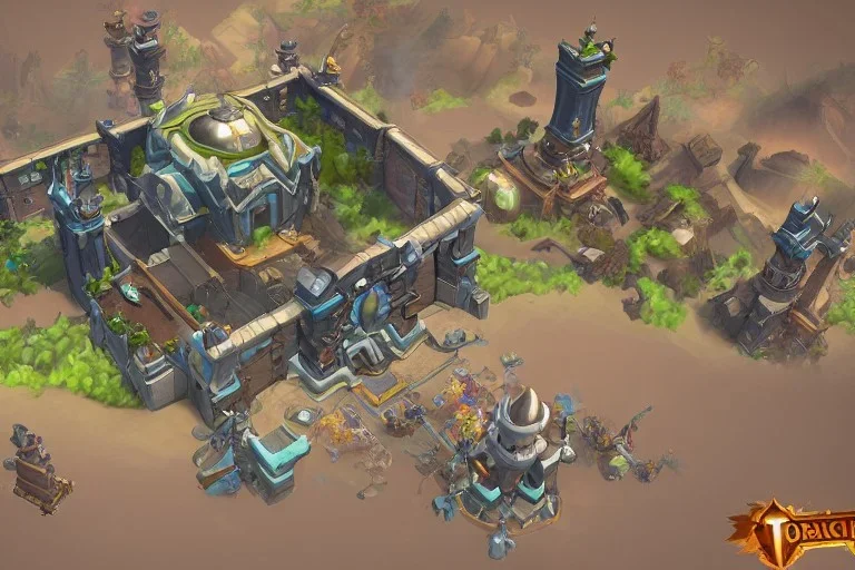 Torchlight 2 architecture concept in overwatch，vertical view