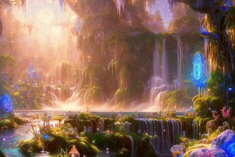  white and gold crystal cosmic ambiance，waterfall, full of details, smooth, bright sunshine，soft light atmosphere, light effect，vaporwave colorful, concept art, smooth, extremely sharp detail, finely tuned detail, ultra high definition, 8 k, unreal engine 5, ultra sharp focus